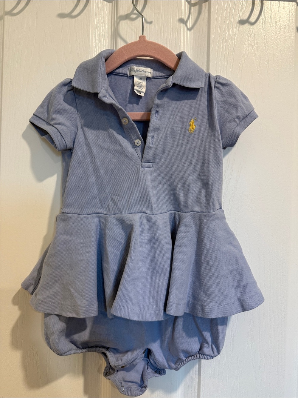 Ralph Lauren Light Blue Polo Dress Romper with Yellow Logo